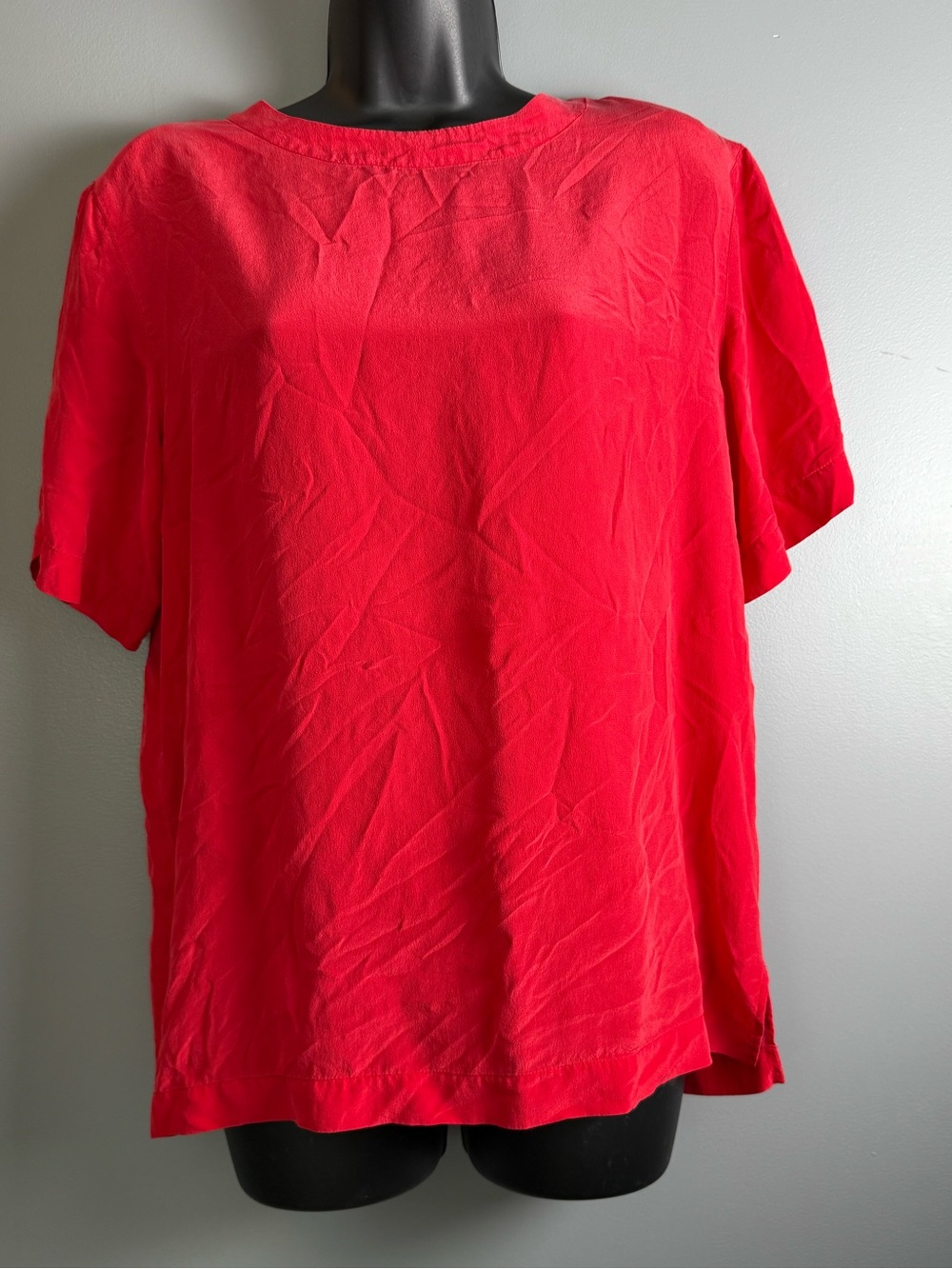 Bill Blass Vintage Red Silk Short Sleeve Blouse Womens Sz M